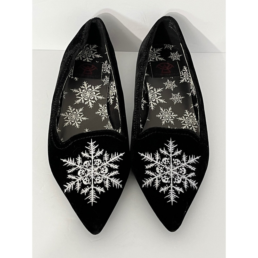 Strange Cvlt Dagger Skullflake Loafers Women 8 Black Velvet Embroidered Goth